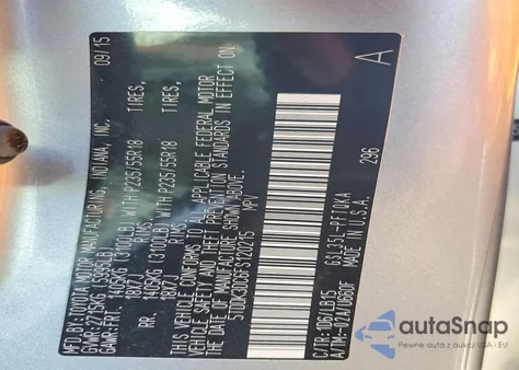 2015 Toyota Sienna Xle z USA, uszkodzony, nr VIN 5TDDK3DC6FS120215